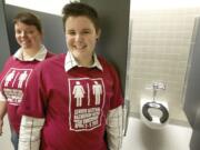 Meredith Williams, left, and Janae Teal have organized a weeklong restroom campaign at Washington State University Vancouver, after Teal frequently was harassed in women's restrooms on campus.