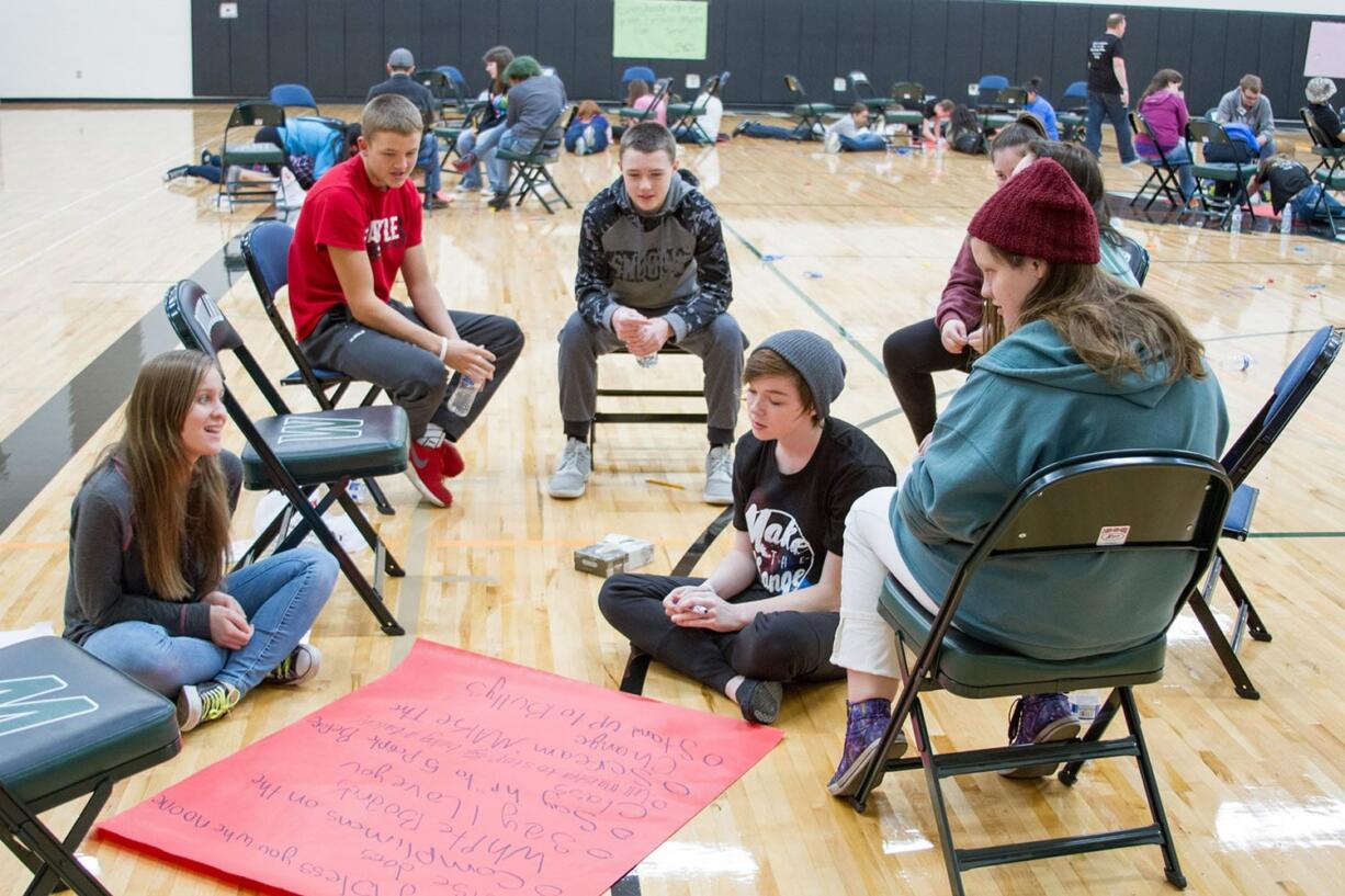 Woodland: Students at Woodland High School volunteered to participate in an anti-bullying workshop, in which they learned to communicate with each other and break down barriers create a more cohesive atmosphere at the school.