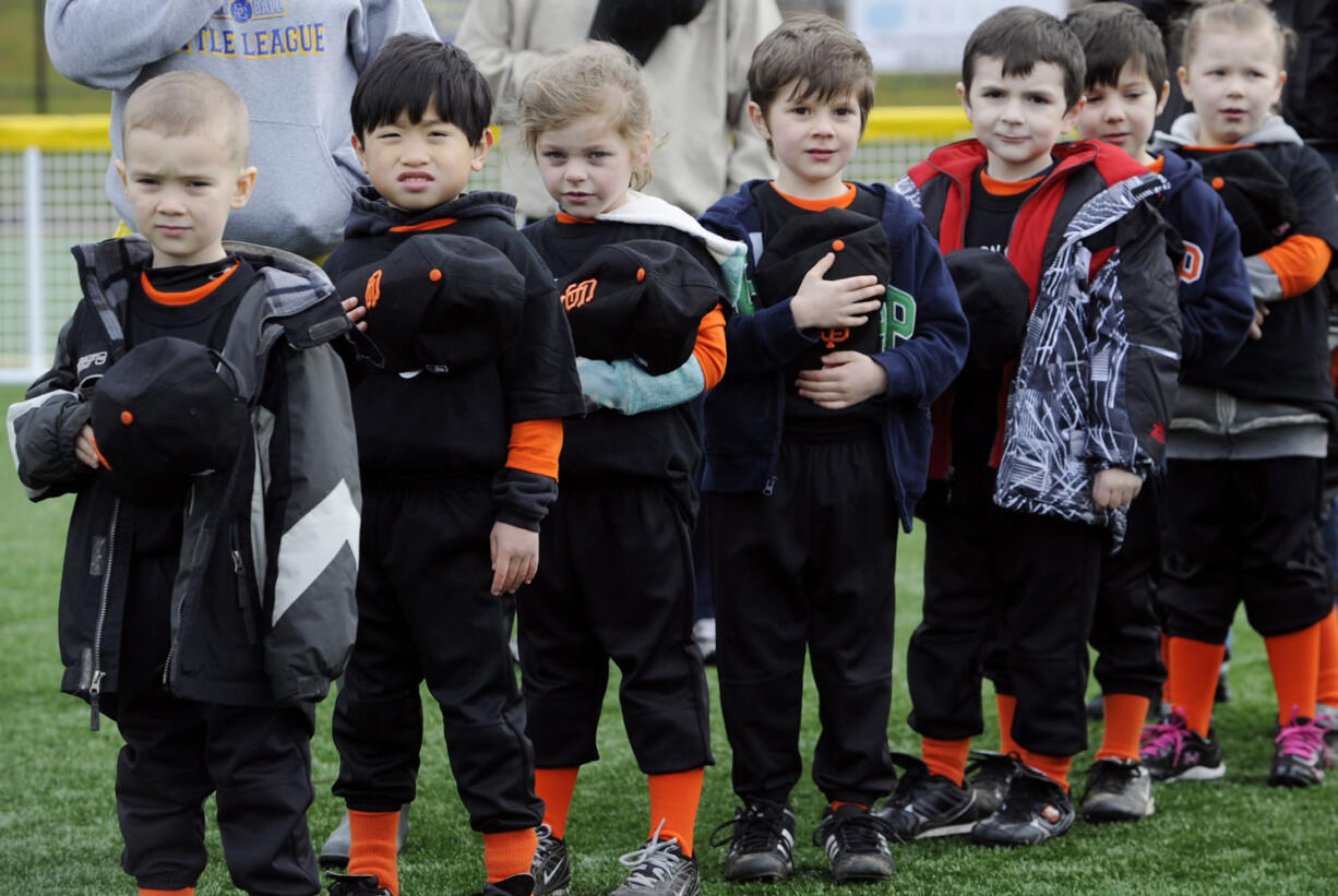 Players of the Salmon Creek Little League played their first game at the new Luke Jensen Sports Park Saturday.