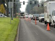 The Northeast 112th Avenue Corridor Plan calls for sidewalks on both sides of the major arterial, including along Evergreen Memorial Gardens, shown above in early December. The route is not very pedestrian or cyclist friendly, but the long-term plan, set for a vote before the city council on Dec.