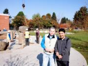 Central Park: Former Vancouver Mayor Royce Pollard, left, and Scott Murase, designer of the Japanese rock garden at Clark College.