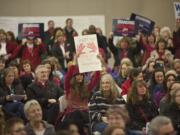 Mechelle Griffin, a teacher at Mountain View High School and an educator for 22 years, sums up the feelings of union members at a rally in Ridgefield.