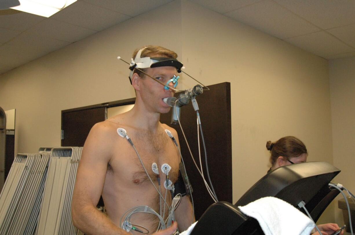 Detective Darren McShea with the Vancouver Police Department's Major Crimes Unit undergoes a physical exam for the $3 million, four-year SHIELD study. The research aims to find ways to keep police officers fit and healthy.