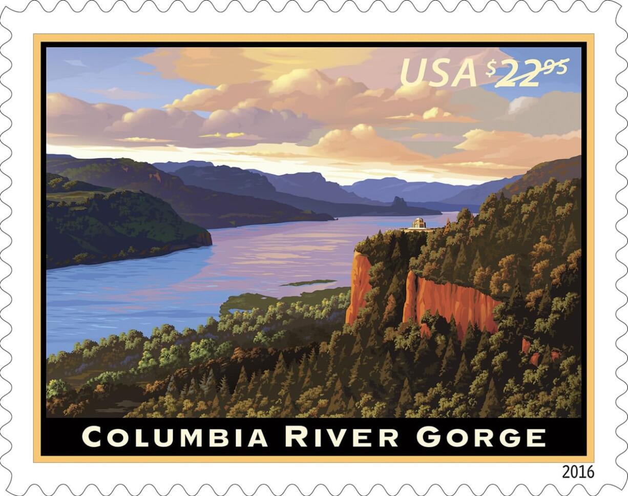 The digital illustration of the Columbia River Gorge that will be featured as a new stamp this year. (U.S.