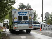 Vancouver police investigate a homicide May 26 along Southeast Evergreen Highway.