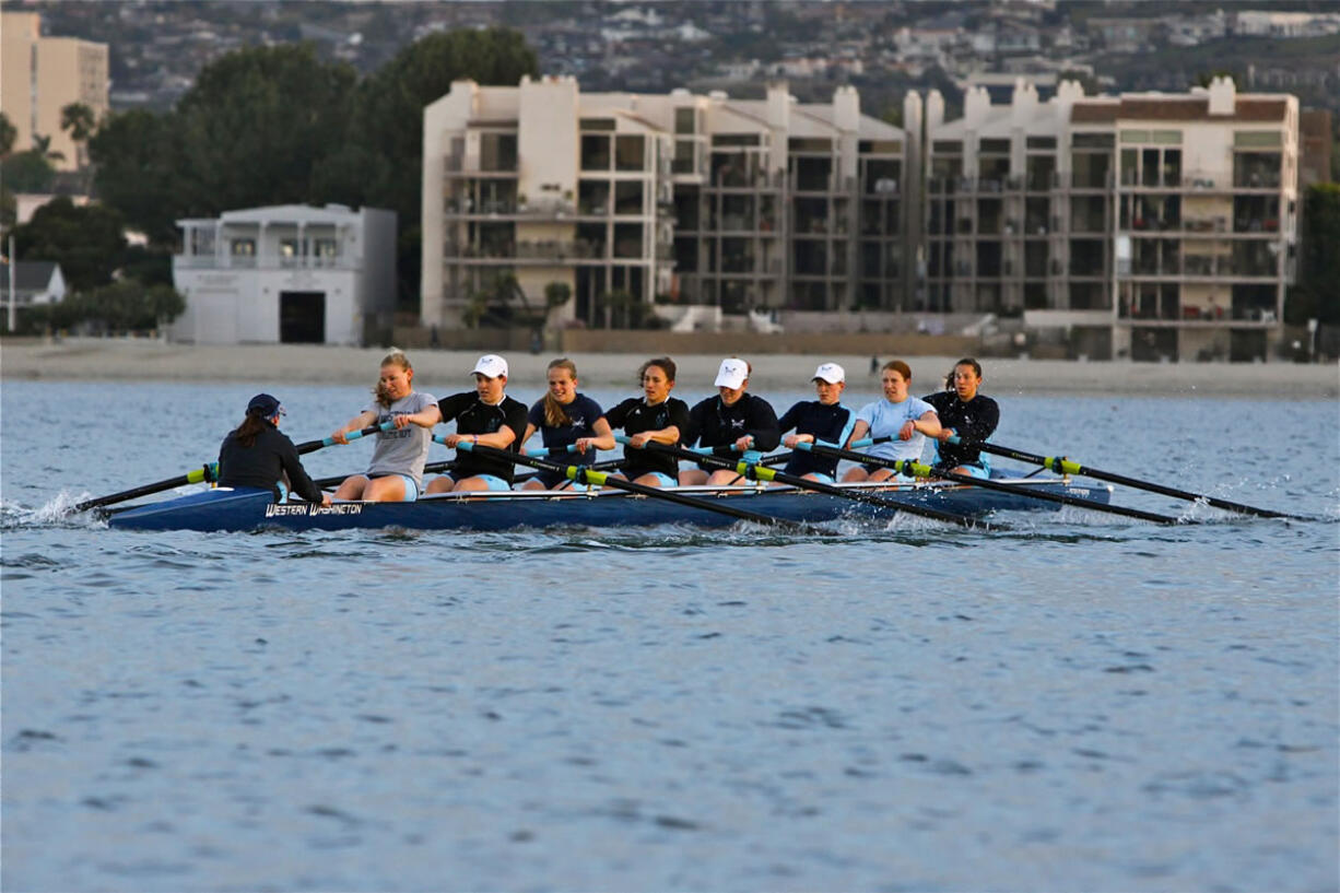 Columbia River High School graduate Jean Piette, second from left in stroke seat, is in her fourth year competing with Western Washington University's varsity eight shell.