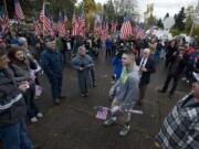 Pfc. Cory Doane arrives at his Vancouver home to find a large crowd there to greet him on Friday.