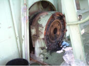 The trunnion rests atop the southeast tower of the Interstate 5 Bridge's northbound span.