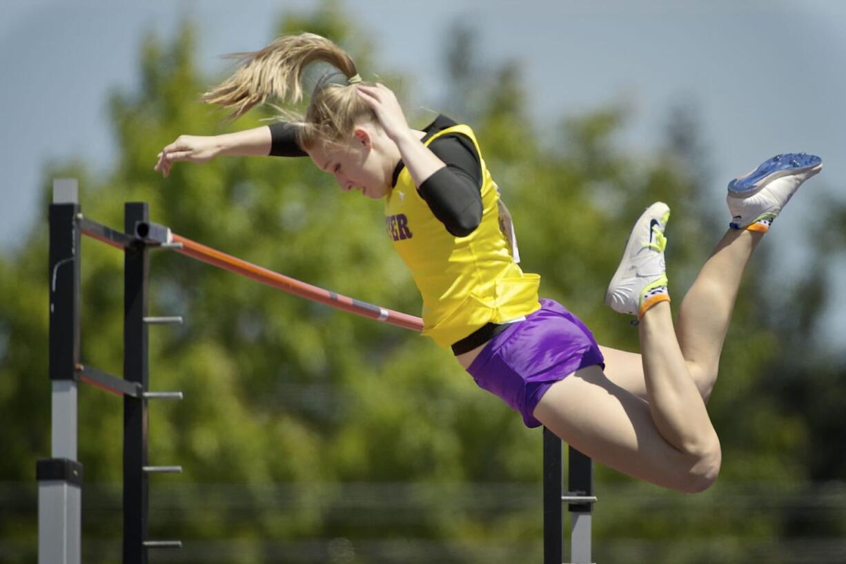 Jennifer DeBellis of Columbia River cleared 12 feet, 6 inches to win her second consectuive Class 3A state pole vault title.