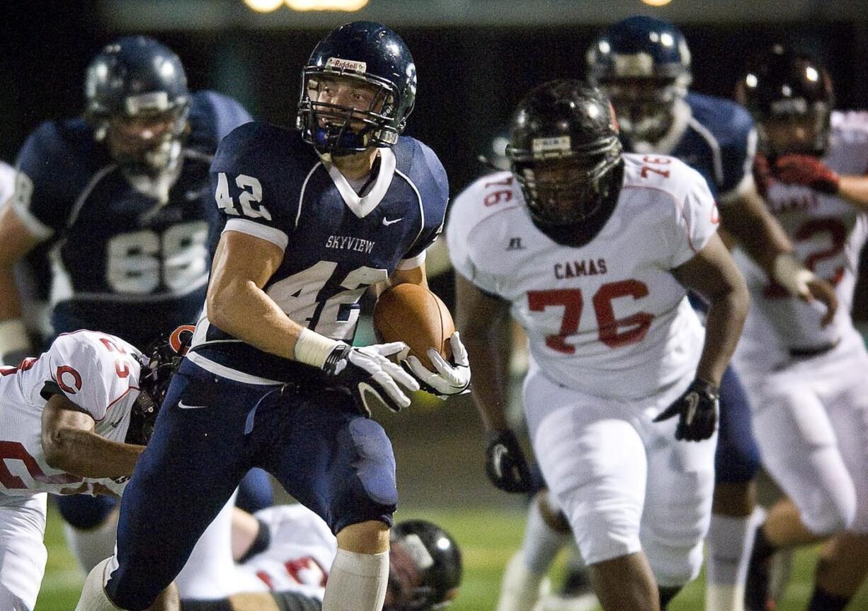 Skyview's Parker Henry running against Camas in last week's action.