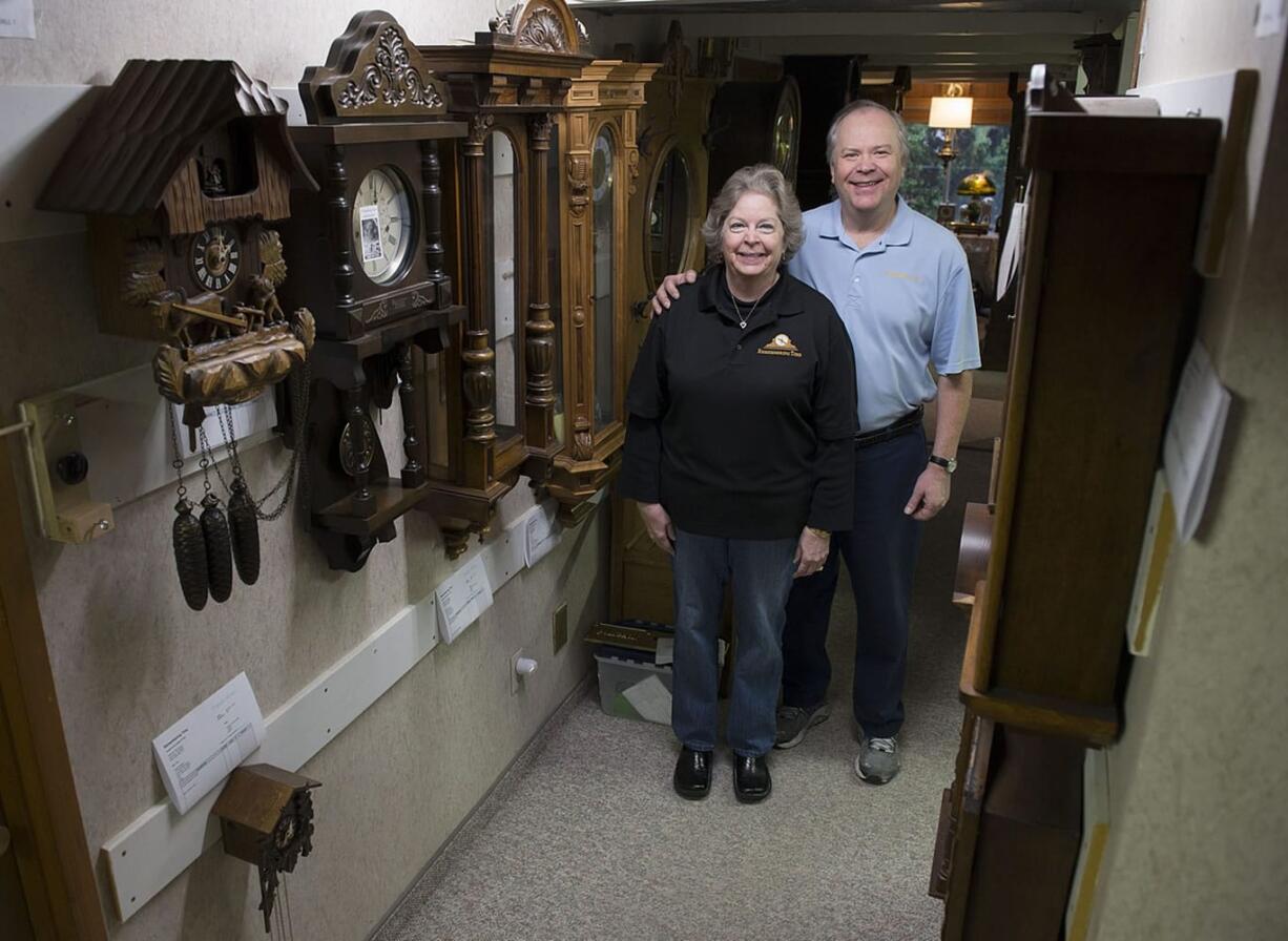 Clocks line the hall of Steve Ford&#039;s workshop in northwest Vancouver. Ford, and his wife, Susan, opened Remembering Time, a horological machine repair shop, in 2009.