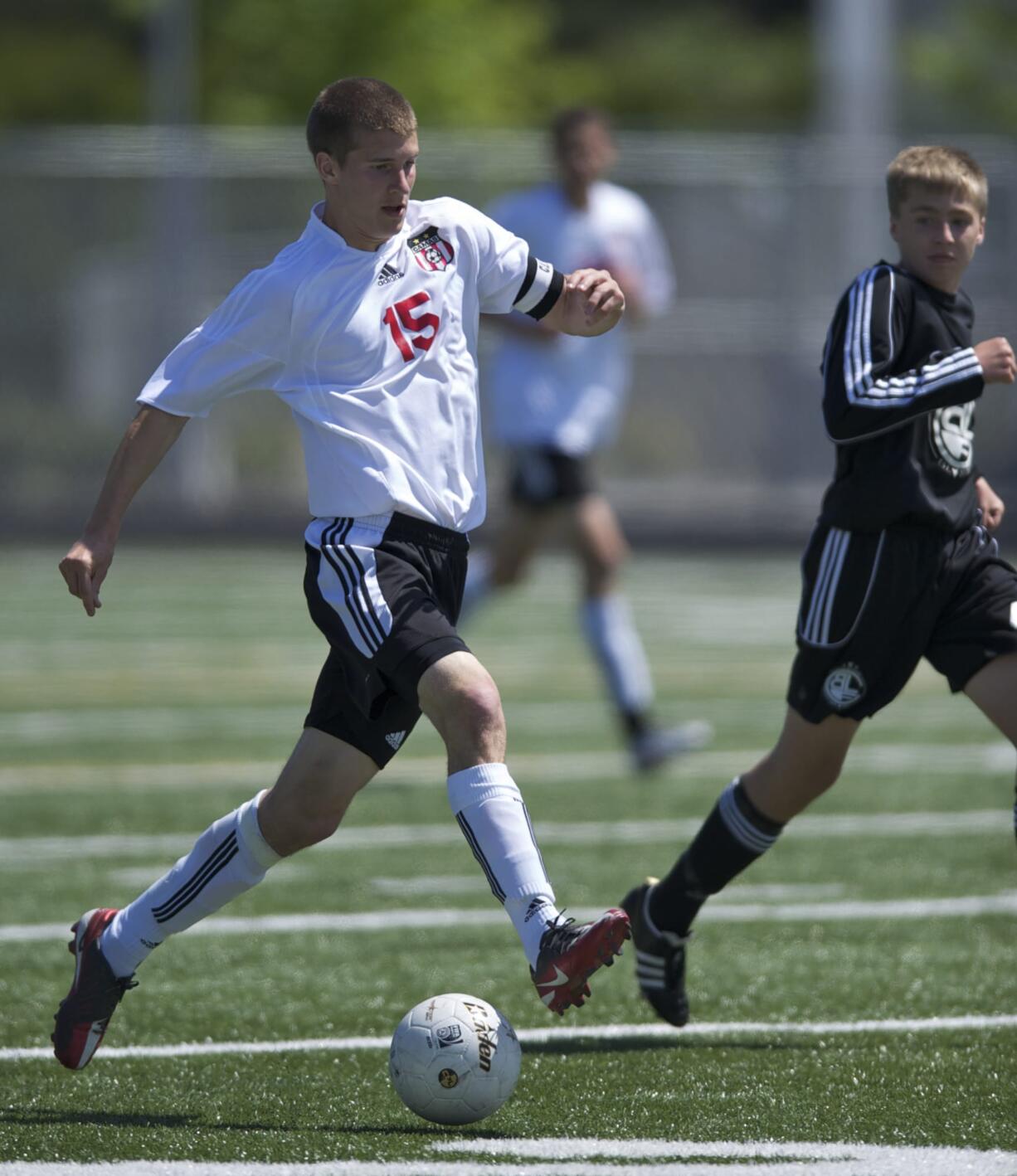 Camas' Adam Allison moves the ball up field against Bonney Lake in the second half at Doc Harris Stadium on Saturday.