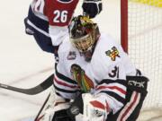 Steven Lane/The Columbian
Portland Winterhawks goaltender Mac Carruth has stopped 92 percent of the shots he has seen in these playoffs, the 19-year-old's third as the team's top netminder.