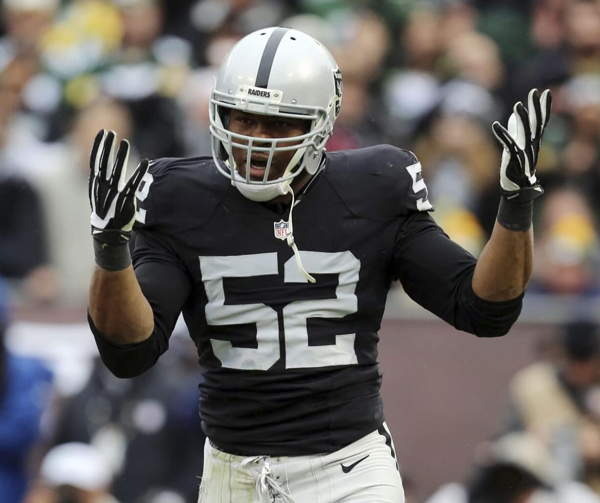 Oakland Raiders defensive end Khalil Mack has become the first selection at two positions in the same year, while Adrian Peterson and J.J. Watt are unanimous choices for the 2015 Associated Press NFL All-Pro Team.