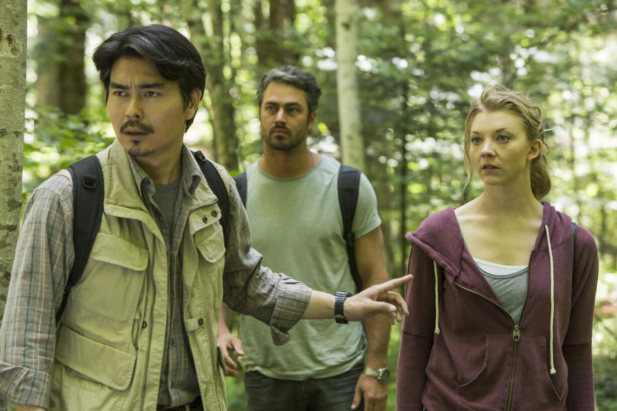 Yukiyoshi Ozawa, from left, Taylor Kinney and Natalie Dormer star in Jason Zada&#039;s &quot;The Forest.&quot; (James Dittiger/Gramercy Pictures)