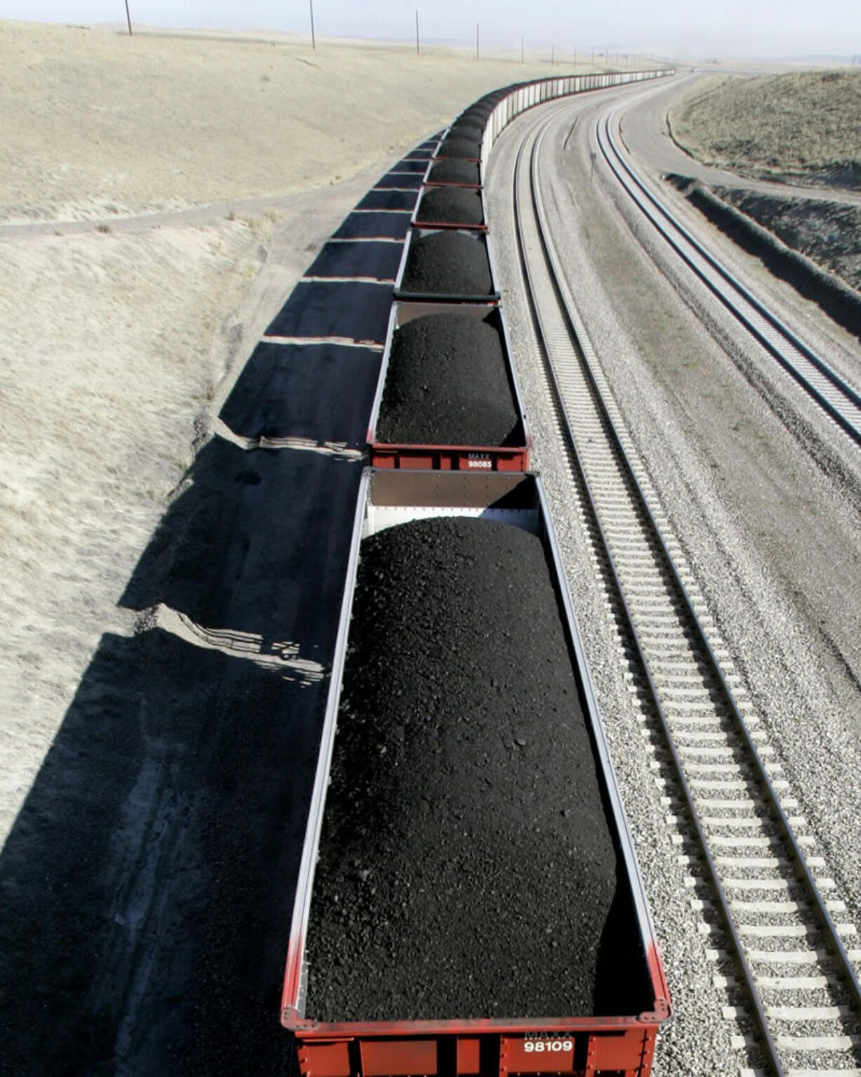 A train loaded with coal travels through northeast Wyoming near Gillette in August 2006.