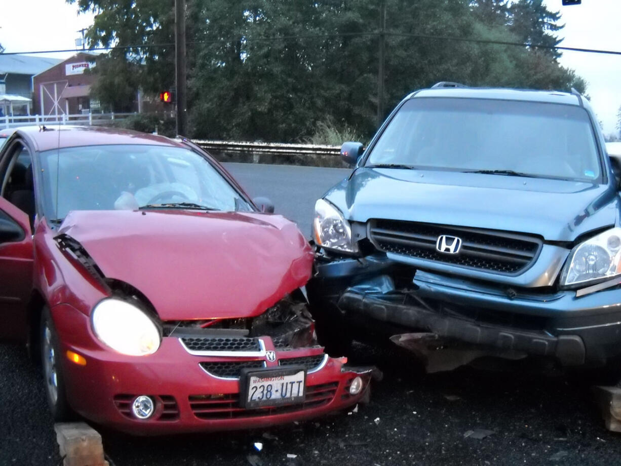 A two-car crash blocked northbound traffic on Highway 99 near Parkview Drive in Hazel Dell for about an hour on Thursday morning.