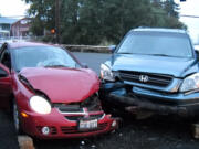 A two-car crash blocked northbound traffic on Highway 99 near Parkview Drive in Hazel Dell for about an hour on Thursday morning.