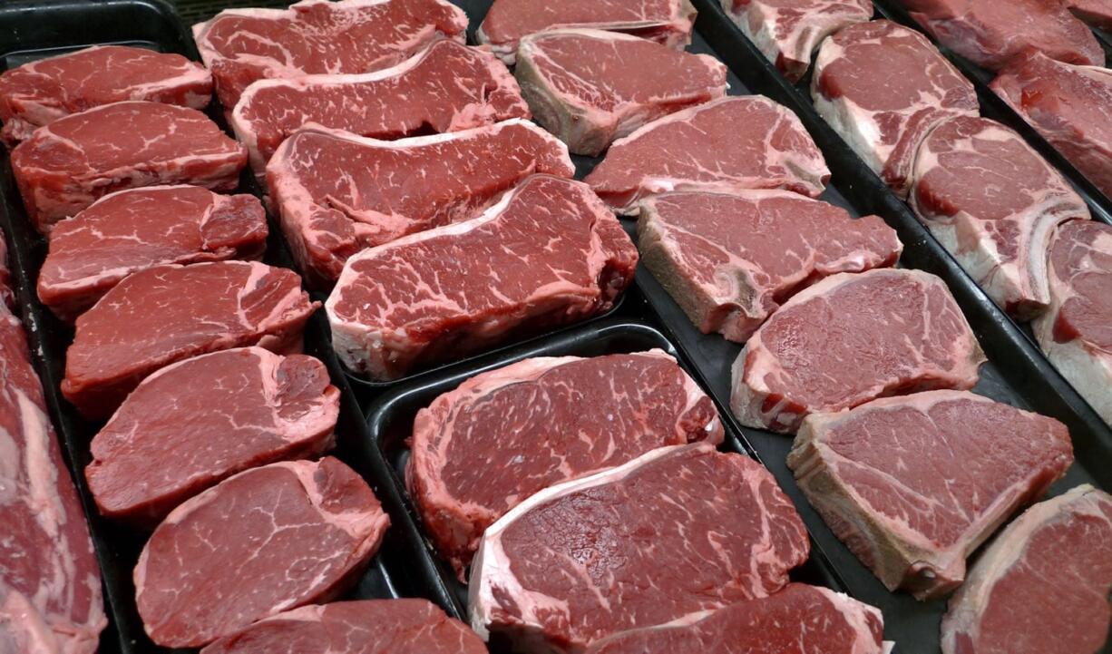 Steaks and other beef products are displayed for sale at a grocery store in McLean, Va. Americans may not have to cut back on eggs and salt as much as they once thought. And eating lean meat is still OK. But watch the added sugars -- especially the sugary drinks. The Obama administration&#039;s new dietary guidelines, released Jan. 7, back off the strictest sodium rules included in the last version, while still complaining that Americans consume too much salt. (J.