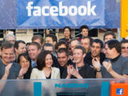 Facebook founder, Chairman and CEO Mark Zuckerberg, center, applauds at the opening bell of the Nasdaq stock market Friday from Facebook headquarters in Menlo Park, Calif., as the social networking giant launched its IPO.