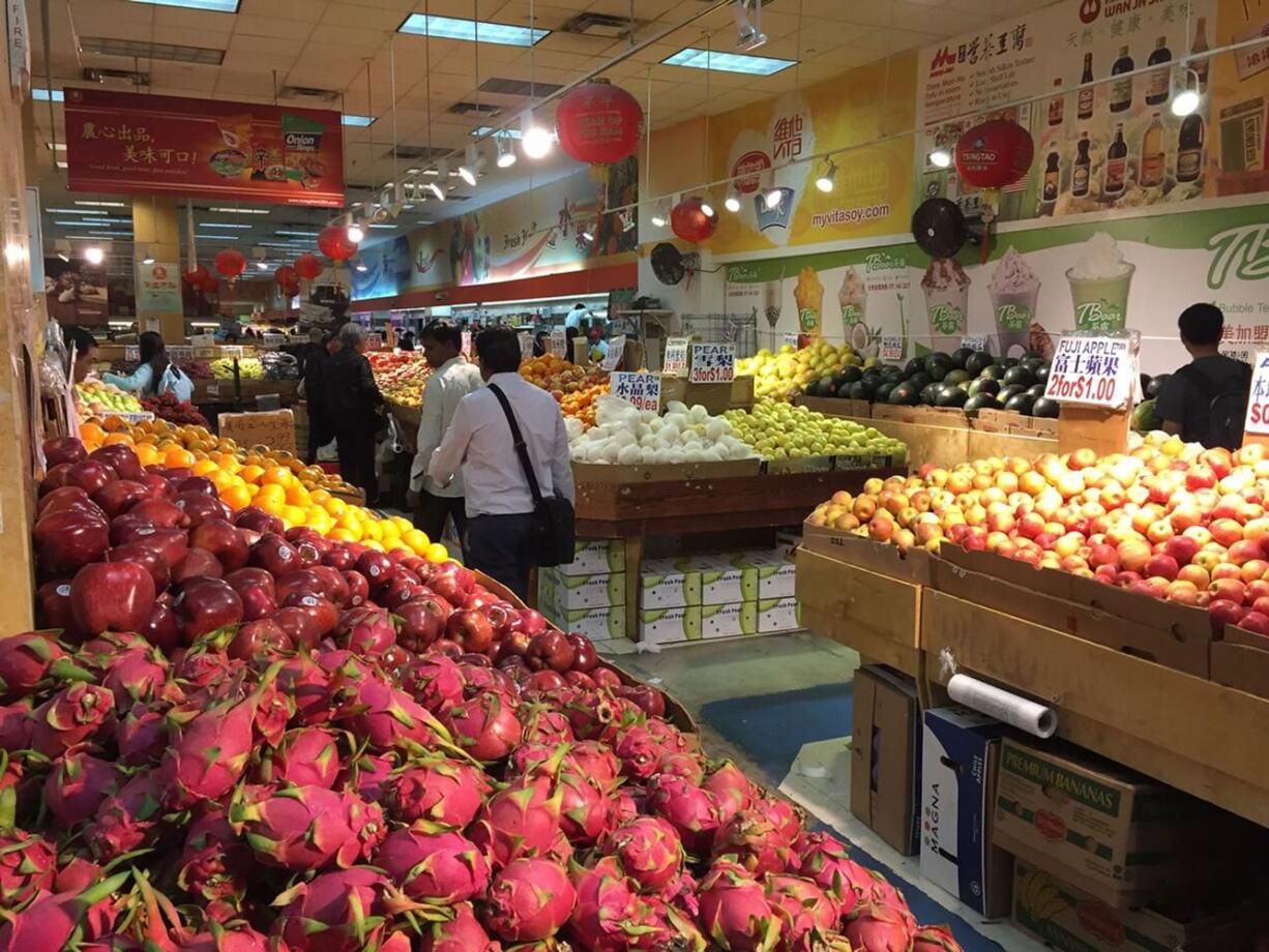 Produce is seen for sale at JMart, an Asian grocer in the Flushing neighborhood of Queens. (J.M.