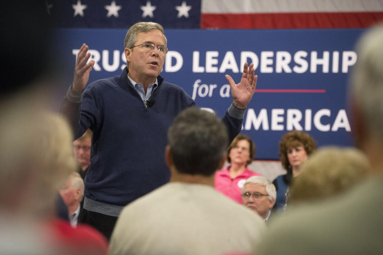 Republican presidential candidate, former Florida Gov. Jeb Bush speaks during a campaign stop at Sherburne Hall, Saturday, Jan. 23, 2016, in Pelham.