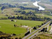 An aerial view which includes the proposed site of a Cowlitz casino in Clark County.