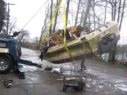 The Clark County Sheriff's Office removed an abandoned boat from the North Fork of the Lewis River last week.