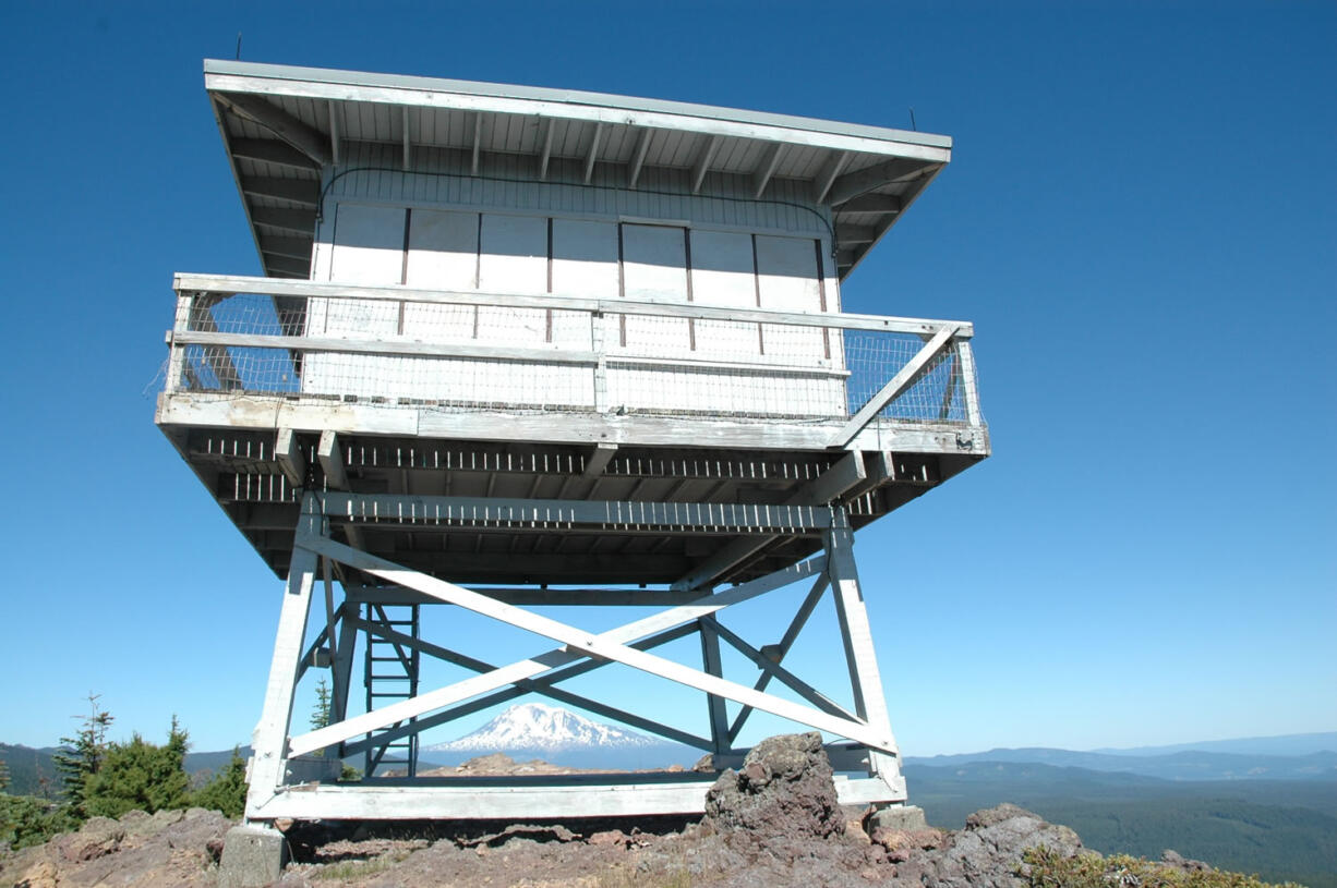 Red Mountain Lookout provides a commanding view stretching from Mount Adams to the north to Mount Hood to the south.