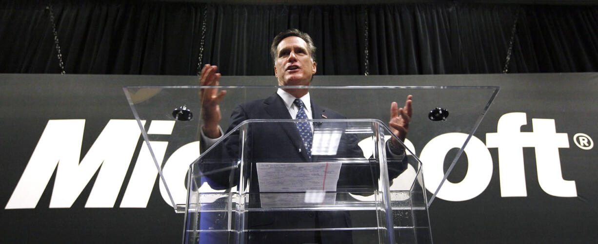 Republican presidential candidate Mitt Romney discusses China trade policy Thursday at Microsoft headquarters in Redmond.