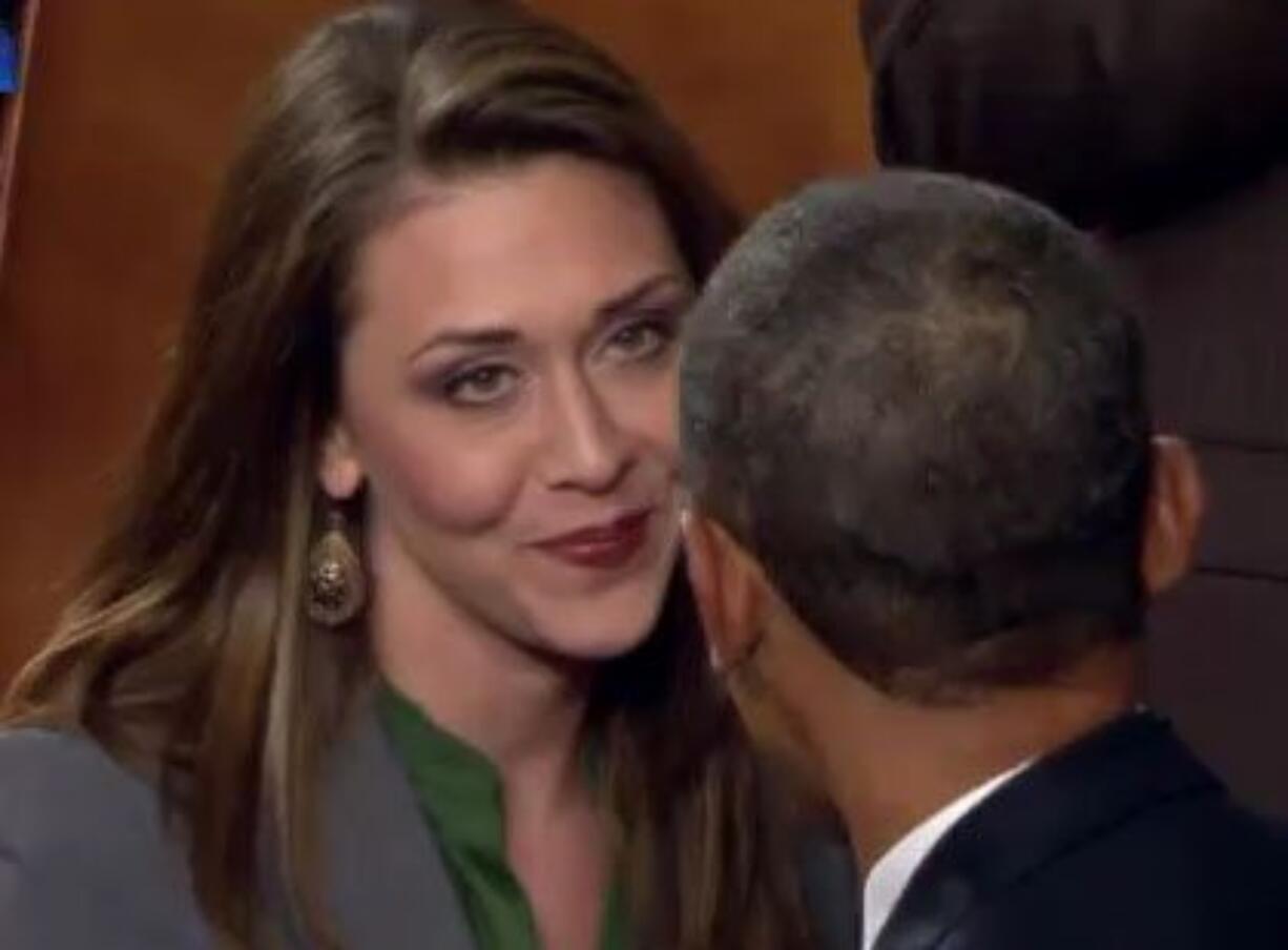 U.S. Rep. Jaime Herrera Beutler, R-Camas, greets President Barack Obama as he enters the U.S.