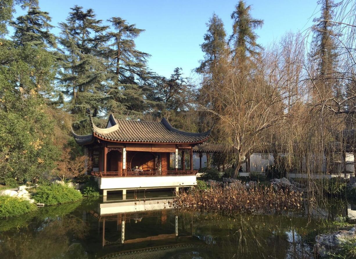 The Love for the Lotus Pavilion and Pond of Reflected Greenery at the Chinese Garden at the Huntington Library, Art Collections, and Botanical Gardens in San Marino, Calif. It is one of the largest traditional Chinese gardens outside China.