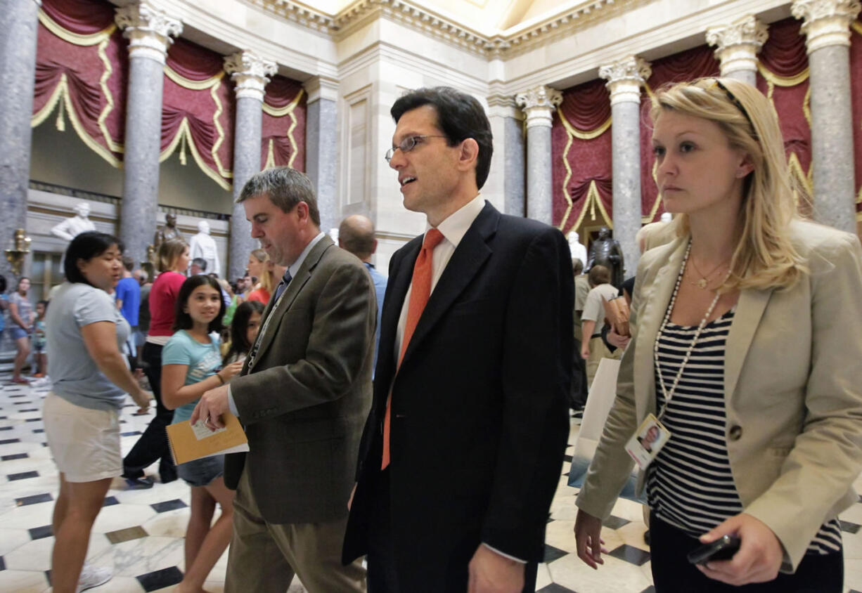 House Majority Leader Eric Cantor, R-Va., leaves the House floor on Capitol Hill in Washington, D.C., on Friday after a final vote over funding for U.S.