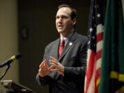 Clark County Commissioner Steve Stuart, shown here during the 2010 State of the County address,  said he will not run for Congress.