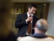 Vancouver Mayor Tim Leavitt answers questions at a town hall meeting at Hudson's Bay High School on April 21, 2010.