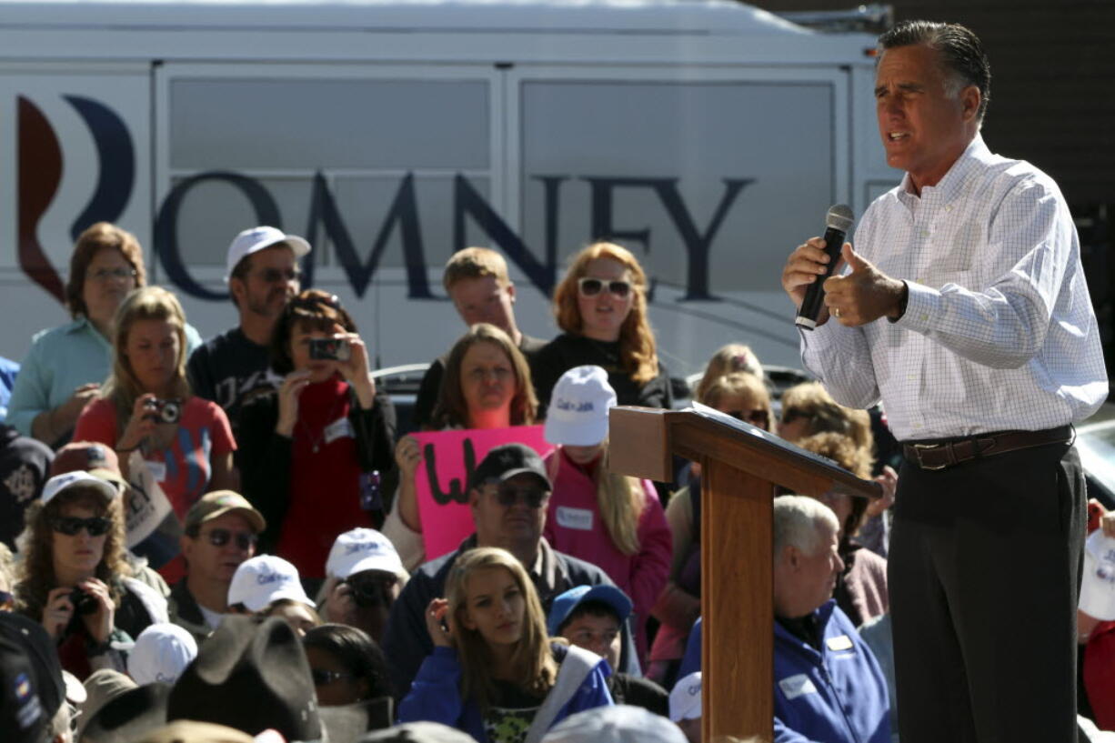 Republican presidential candidate Mitt Romney speaks to a crowd Tuesday in Craig, Colo.