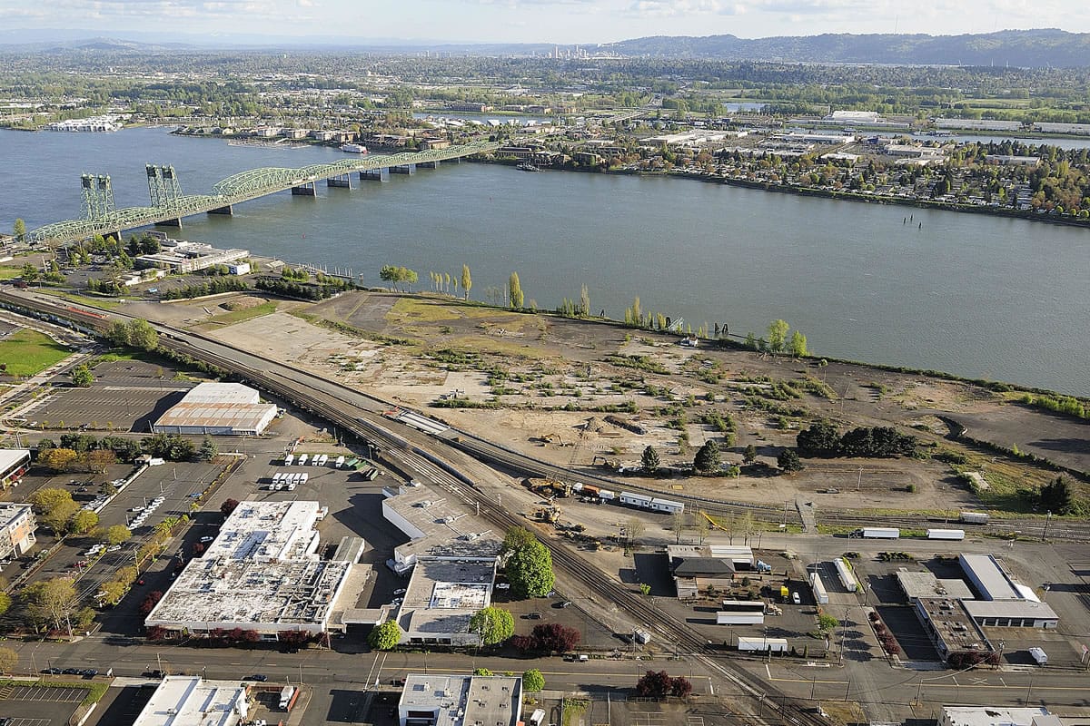 The 32-acre former Boise Cascade waterfront area is seen from the air in 2011.