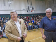 Scott Perry, left, reacts after winning a coin toss and the Woodland City Council race over Robert Ripp, right, at Woodland High School on Wednesday December 7, 2011.