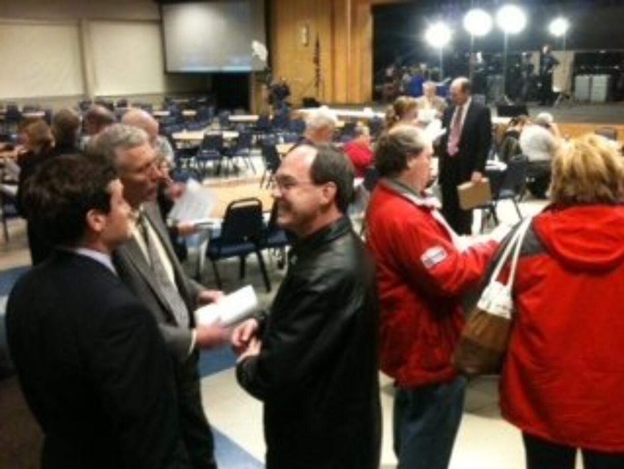 A small crowd waits for election results Tuesday evening at Gaiser Hall at Clark College.