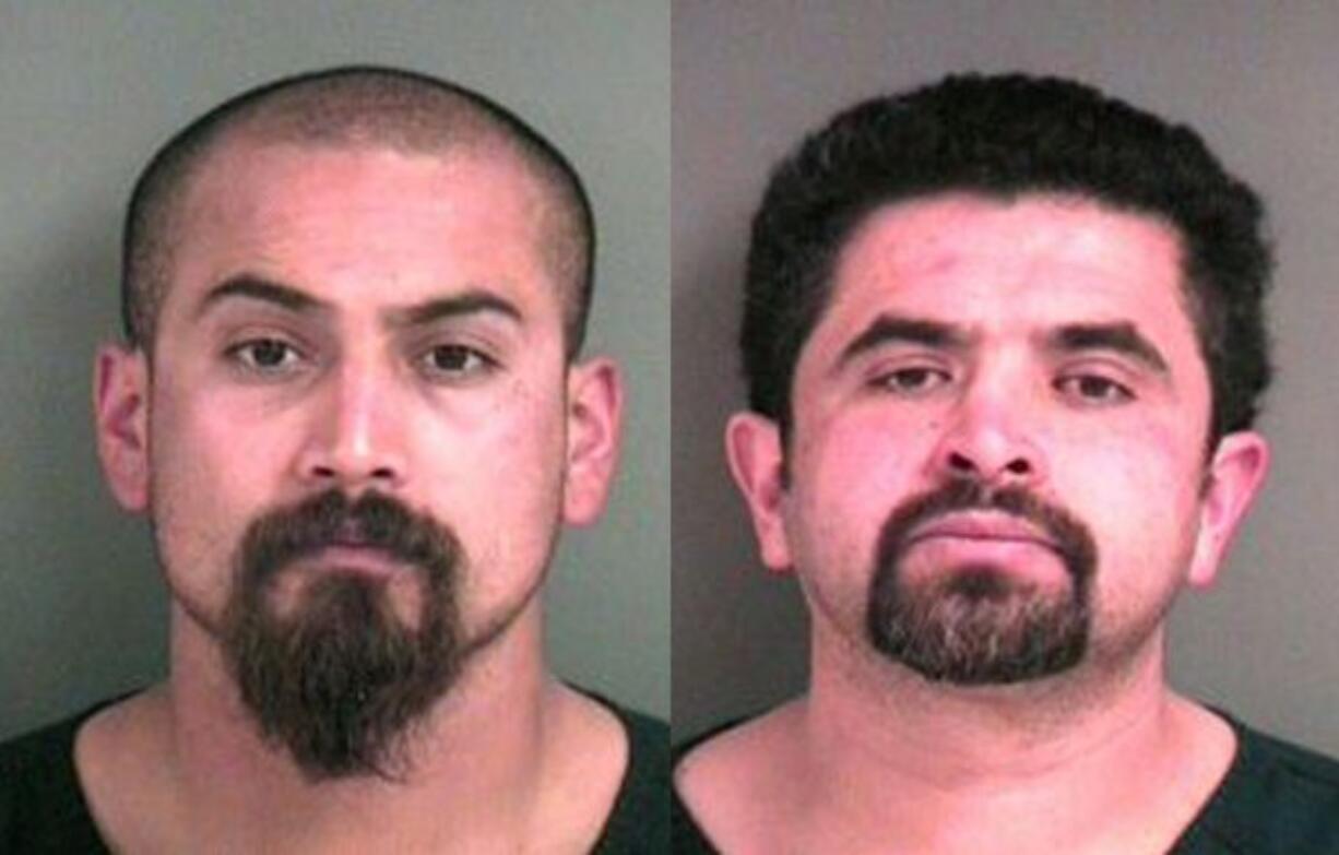 Jose Manuel Hernandez-Orozco, left, of Vancouver and Gerardo Elizondo-Arias of Fairview, Ore., were booked into the Douglas County Jail on suspicion of unlawful possession and distribution of a controlled substance.