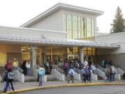 Students make their way to La Center Middle School Wednesday.