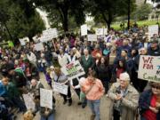 An estimated 700 demonstrators participated in Occupy Vancouver, first meeting at Esther Short Park and then marching through downtown Vancouver on Saturday.