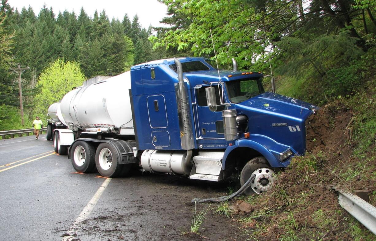 A Puyallup man was seriously injured Wednesday when he lost control of his Honda Civic and hit a semi on state Highway 14 near Stevenson.