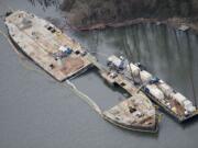 The Davy Crockett, shown in an aerial view last March, was surrounded by a cofferdam and dismantled in place.