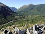 The Green River flows through a broad valley northwest of Mount St. Helens, a popular backcountry area just 12 miles from the volcano.