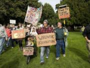 An estimated 700 demonstrators participated in Occupy Vancouver, first meeting at Esther Short Park and then marching through downtown Vancouver, Saturday, October 15, 2011.