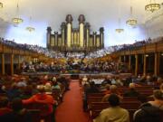 The Mormon Tabernacle Choir rehearses at the Mormon Tabernacle in Temple Square, Salt Lake City. On most Thursday nights, the rehearsals are open to the public.