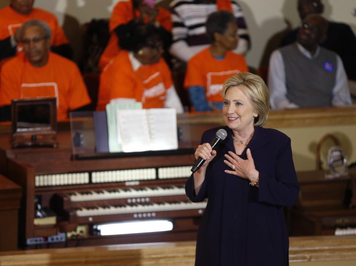 Democratic presidential candidate Hillary Clinton speaks at a campaign event Thursday at Cumberland United Methodist Church in Florence, S.C.