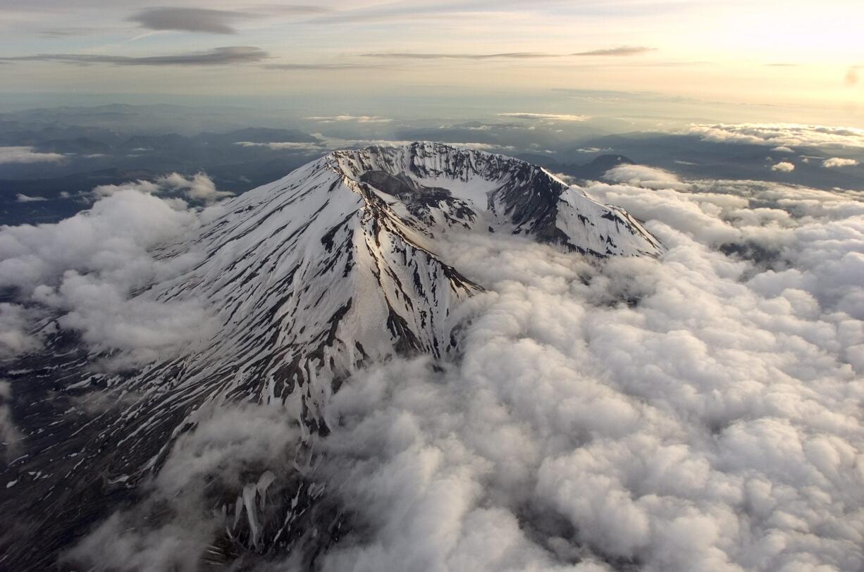 Mount St. Helens pictured in an aerial view during an evening in May 2005.