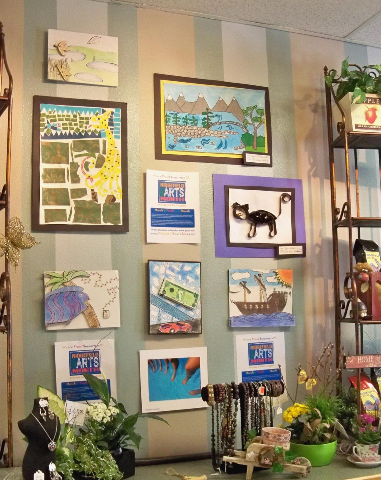 Student art on display at Ridgefield Floral in celebration of Youth Art Month.